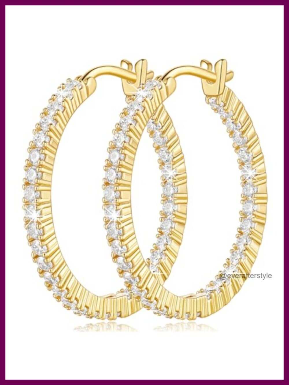 14K Gold Plated Cubic Zirconia Hoop Earrings for Women Lightweight 30mm